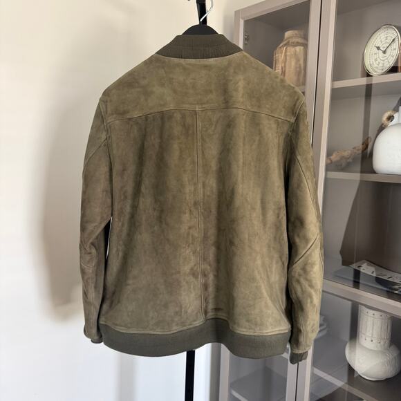 Taylor Stitch The Bomber Jacket Army Green Goat Suede 44 NEW Leather Button Coat - Picture 5 of 8